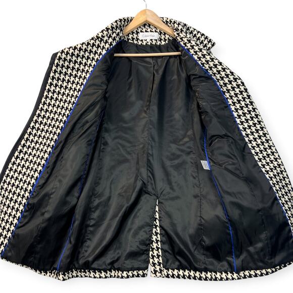 Calvin Klein Womens Houndstooth Coat Wool Blend Black Ivory Zipped Jacket Sz 8 - Picture 4 of 16